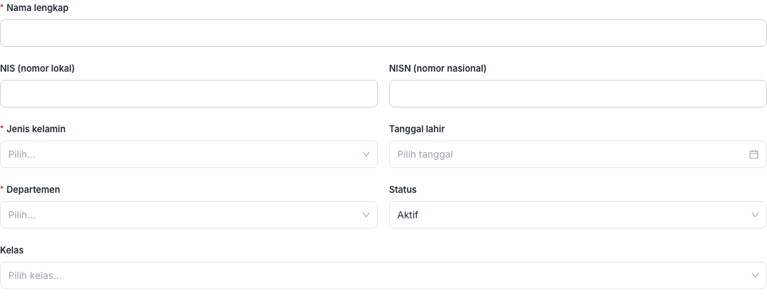 Form siswa baru. Isiannya sedikit — hanya identitas dasar.